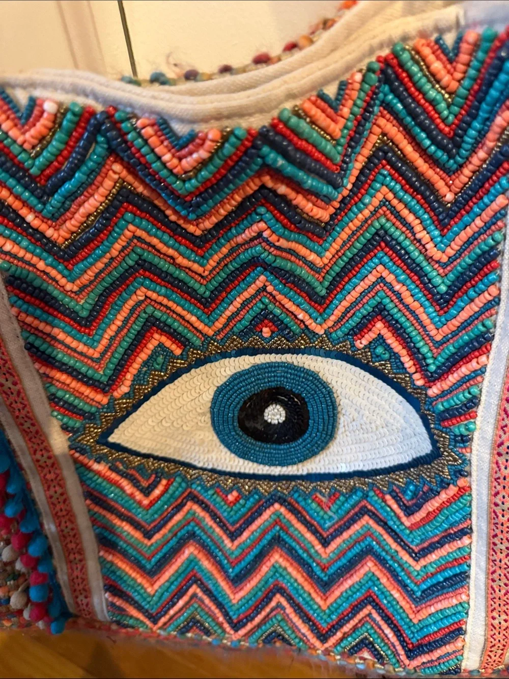 Boho Eye Embroidered Multicolor Tote Bag America & Beyond NWOT